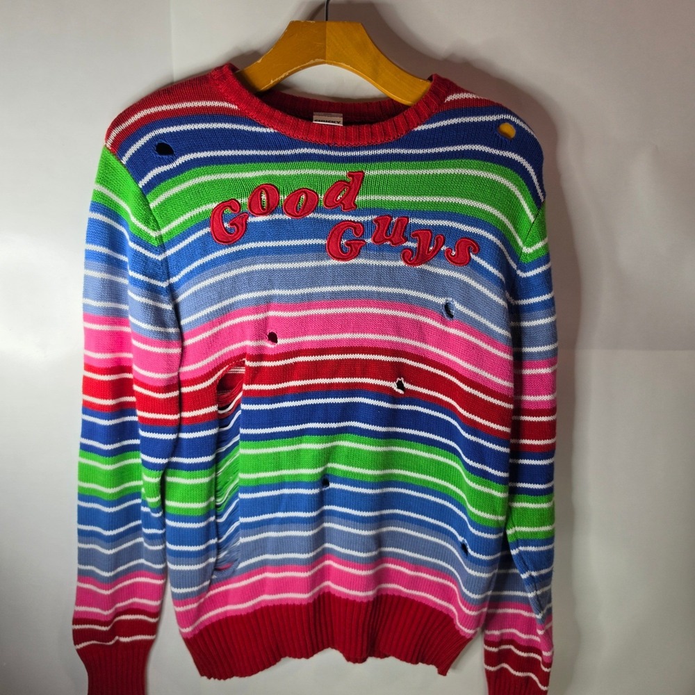 Chucky Good Guys Sweater Adult Small Distressed Striped Halloween Horror Costume